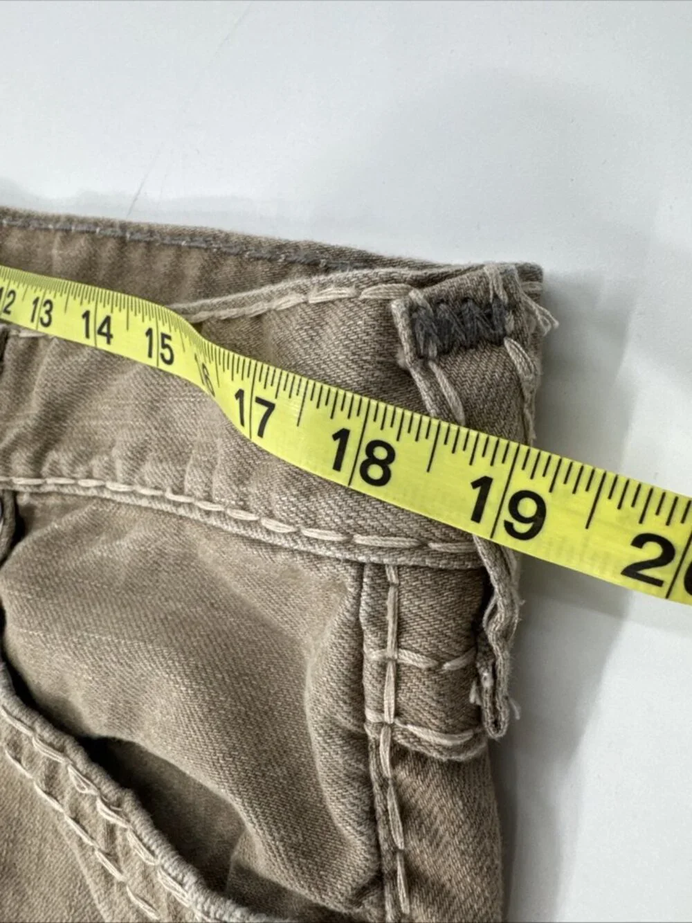 True Religion Tan Jeans Mens 38x34 Ricky Relaxed Denim Thick Stitch SuperT Flap
